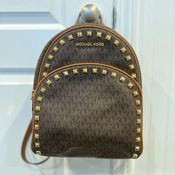 Michael Kors Brown Monogram Mini Backpack with Gold Studs Michael Kors Jaycee XS Mini Convertible Backpack MK  main image 3